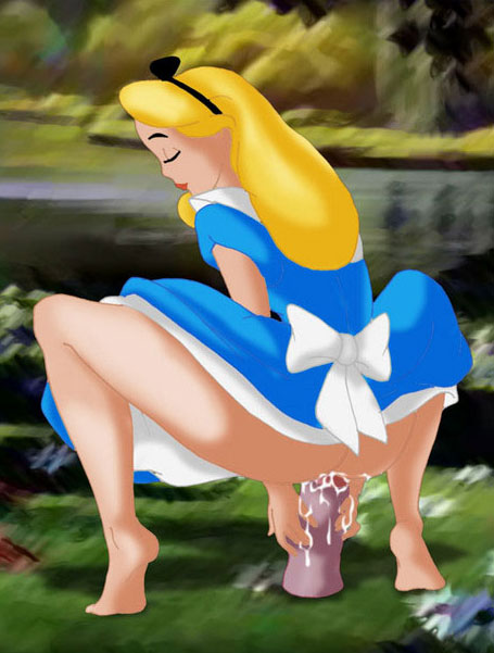 Disney Dildo Porn - Alice in Wonderland nude is bouncing on dildo on a glade